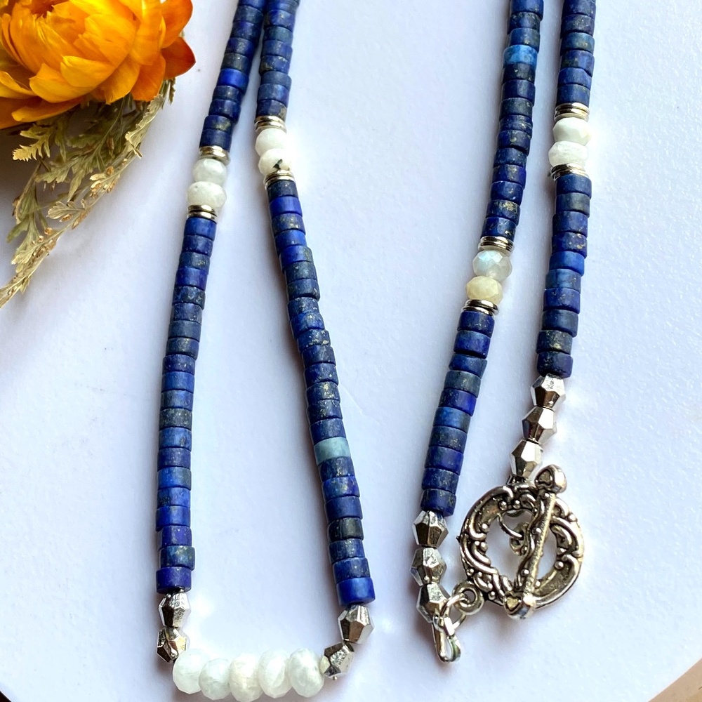 Genuine Lapis Lazuli with Moonstone Gemstone Necklace